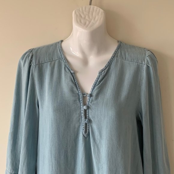 American Eagle Chambray Ruffle Peplum Top - Picture 4 of 7